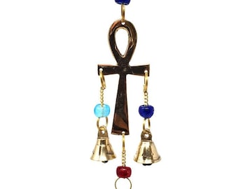 Ankh Life Brass Wind Chime Bells & Beads 9" Long(assorted bead colors) * FREE SHIPPING *