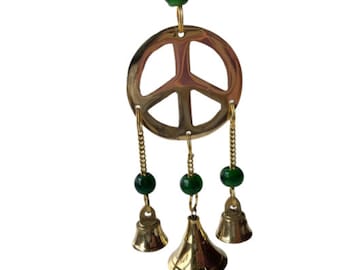 Peace Brass Wind Chime Bells & Beads 9" Long(assorted bead colors) * FREE SHIPPING *