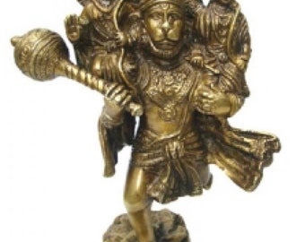 Veer Hanuman w/ Ram & Lakhan 8.5" Solid Brass Statue * FREE SHIPPING *