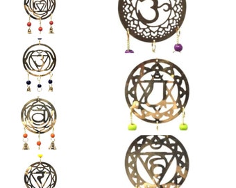 Seven Chakra Reiki Energy Brass Wind Chime Bells & Beads 11" Long - Choose * FREE SHIPPING *