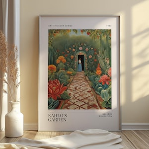 Impresión n.° 3 de Sendero de Jardín de Frida Kahlo, Paisaje Mexicano Colorido, Arte Botánico para Pared en el Hogar