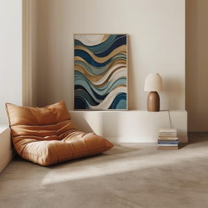 Oceanic Drift: Serie Deep Blue n. 4 / Arte murale astratta moderna / Blu navy, verde acqua e oro / Elegante decorazione costiera, design fluido contemporaneo