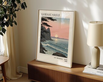 Japanese Coastal Wall Art Print, Kawase Hasui Style Izu Peninsula Sunset for Japandi Decor
