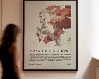 Year of the Fire Horse Print, Lunar New Year 2026 Wall Art, Feng Shui Poster