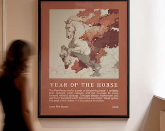 Year of the Fire Horse 2026 Print, Lunar New Year Wall Decor, Asian Inspired Art