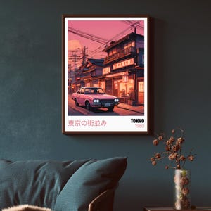 Tokyo Streets at Dusk 1980 Poster | Japanese Retro Car Wall Art | Urban Nightscape Print | Vintage City Scene Decor