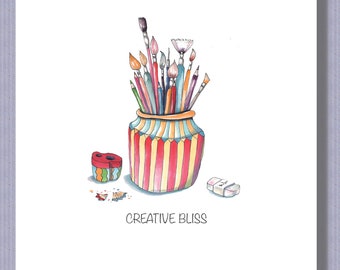 PK032 Creative Artist Card. Artist Paint Pot Greeting card.  Card for Fine Artists. Designer Personalise. Design by Paula