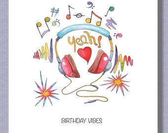 PK180 Headphones card for any age! Send the music birthday vibes! Note: no music in the card.Design by Paula