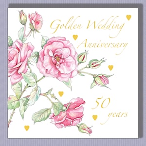 PK095 金婚式記念カード。結婚50周年を祝う美しいバラ！受け取ると元気が出るカード！Paulaによるデザイン
