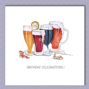PK238 Biglietto di auguri per festeggiamenti di compleanno con birra! Ottimo biglietto per chi ama la birra chiara, le birre, il sidro ecc...per un compleanno da festeggiare! Design di Paula