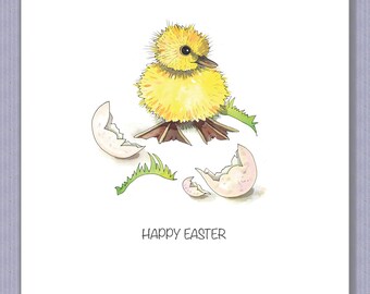 PK207 Popular Easter card. Yellow fluffy chick.. so cute!  Design by Paula