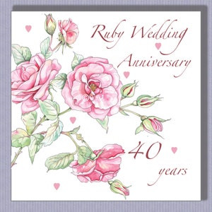 PK097 Ruby Wedding Anniversary card! Amazing 40 years married .....deserves a special watercolour rose card! Make their day! Design by Paula