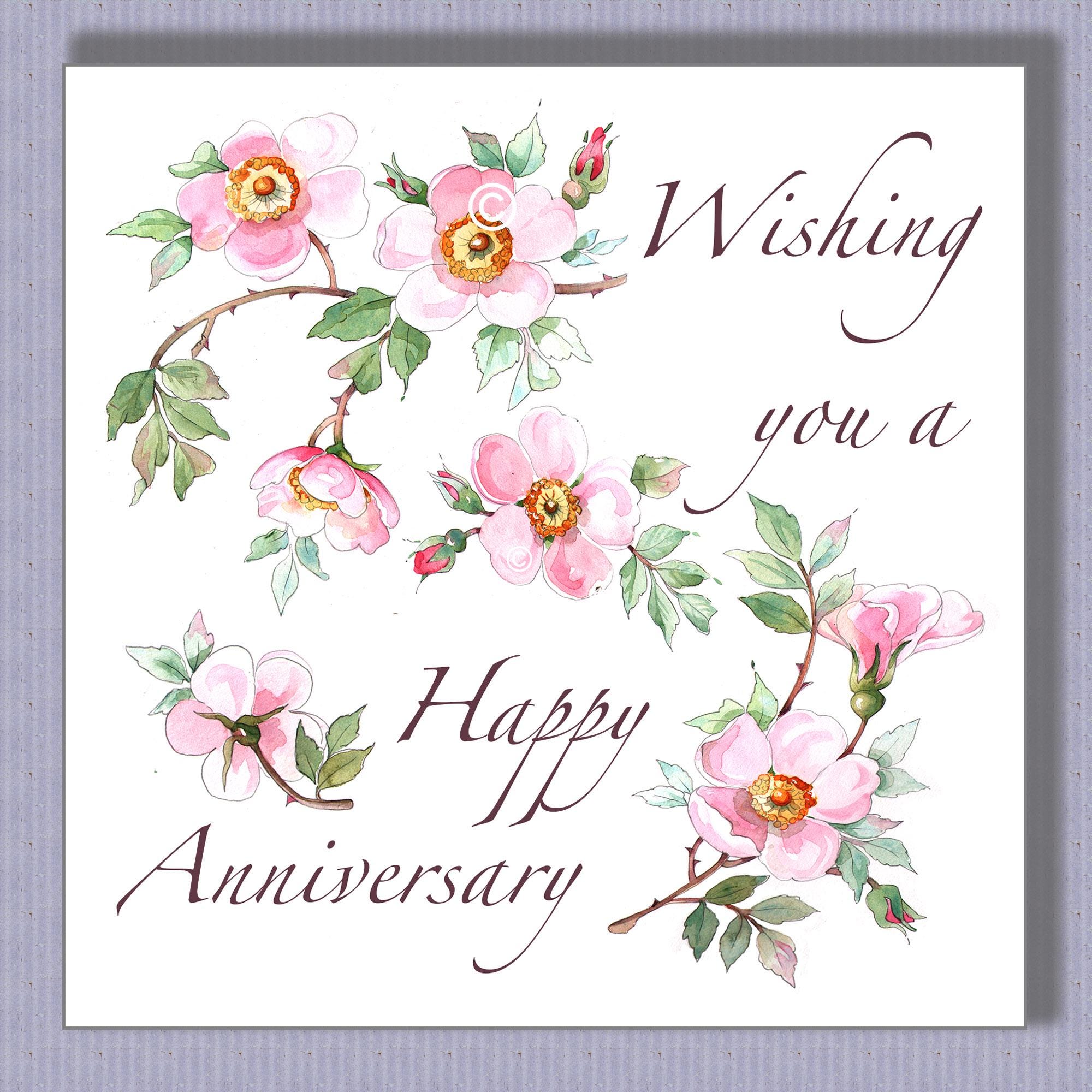 PK182 Floral Anniversary Card ... Pink Rose Design. Watercolour ...