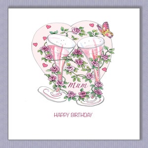 PK211 Mama verjaardagskaart! Bruisend met roze rozen en een groot hart (ook met roze envelop) It's all about mum! Ze zal het geweldig vinden! Ontwerp door Paula