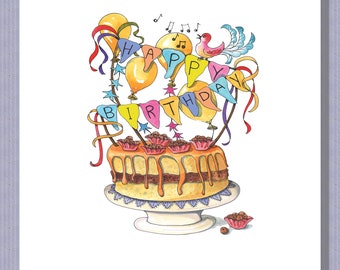 PK179 Bunting cake card! Party fun card to send to children or adults who are having a birthday ! Design by Paula