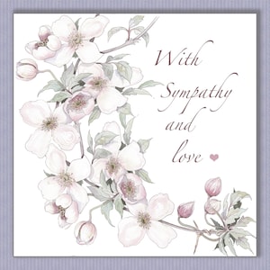 Carte de sympathie florale PK121. De belles clématites florales et des mots émouvants à envoyer pour ceux qui ont perdu un être cher. Design by Paula