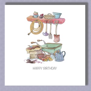 PK041 Tarjeta de cumpleaños de jardinería. Para todas las edades... ¡Papás, mamás, abuelos... todos los amantes de la jardinería! Diseño de Paula