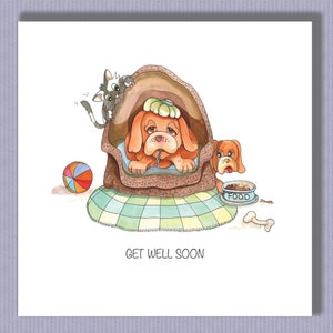 PK177 Dog Get well soon card! Ideal for a dog  ...or dog owner!! Cheer them up with this fun card! Design by Paula
