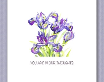 PK278 Blue iris Sympathy card. Lovely to send to say you're thinking about them at a special time. Design by Paula