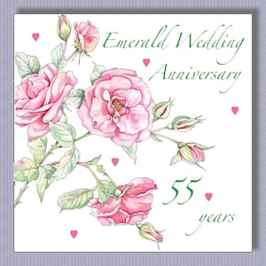 PK098 Emerald Wedding Anniversary card. Delizioso biglietto floreale da inviare per congratularsi per i 55 anni di matrimonio. Che traguardo! Design di Paula
