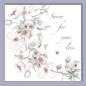Carte de deuil/sympathie PK122 ! Belle clématite à l'aquarelle avec des mots simples et poignants... juste ce qu'il faut. Design par Paula
