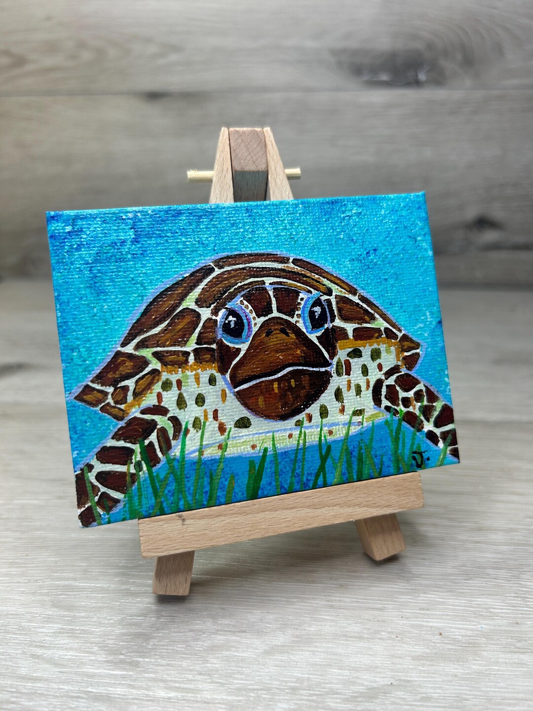 Tiny Sea Turtle Original Painting – Mini Ocean Art Gift for Turtle ...