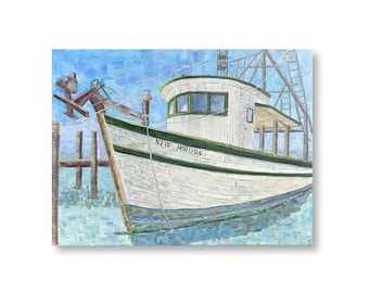 Fishing Boat Acrylic Painting: Beach House Decor, 18" x 24" Canvas Art