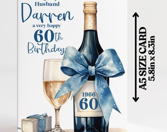 Personalised 60th Birthday Card, Husband, Brother, Friend, Wine Bottle Design, Sixty Celebration