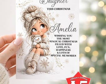 Personalised Christmas Card for Girls | Granddaughter, Daughter, Niece, Goddaughter - Snowball Girl