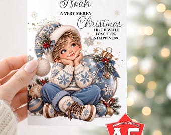 Personalised Christmas Card for Grandson, Son, Godson, Nephew, Brother, Little Boy (A5)