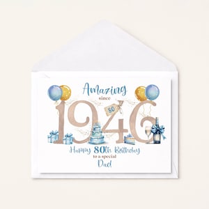 Personalised 80th Birthday Card for Him, 1946 Milestone, Husband, Dad, Grandad
