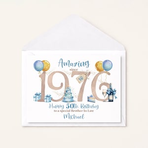 Personalised 50th Birthday Card for him,  1976 Milestone, Brother, Husband, Son