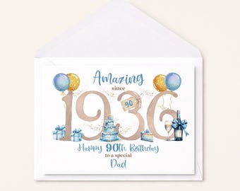 Personalised 90th Birthday Card for Him, 1936 Milestone, Husband, Dad, Grandad