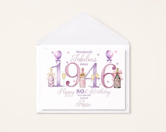1946 80th Birthday Card for her, Personalised, Mum, Nana, Grandma, Auntie, Friend, 80 Eighty, Fabulous