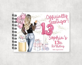Personalised 13th Birthday Guest/Memory Book, Officially A Teenager, Hardbacked