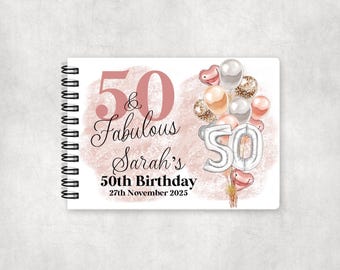 Personalised 50th Birthday Guest Book | Custom Memory and Photo Book | Keepsake Gift for 50 Fifty Wishes & Memories