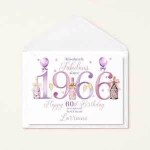 1966 60th Birthday Card for her, Personalised, Daughter Niece Best Friend Sister In Law Wife, 60 Sixty, Fabulous imagen 1