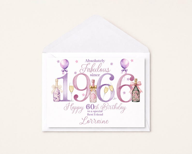 1966 60th Birthday Card for her, Personalised, Daughter Niece Best Friend Sister In Law Wife, 60 Sixty, Fabulous imagen 1