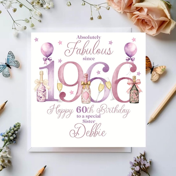 1966 60th Birthday Card for her, Personalised, Daughter Niece Best Friend Sister In Law Wife, 60 Sixty, Fabulous