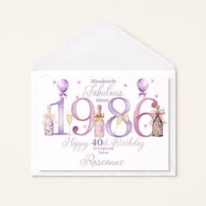 1986 40th Birthday Card for her, Personalised, Daughter Niece Best Friend Sister In Law Wife, 40 Forty, Fabulous image 1