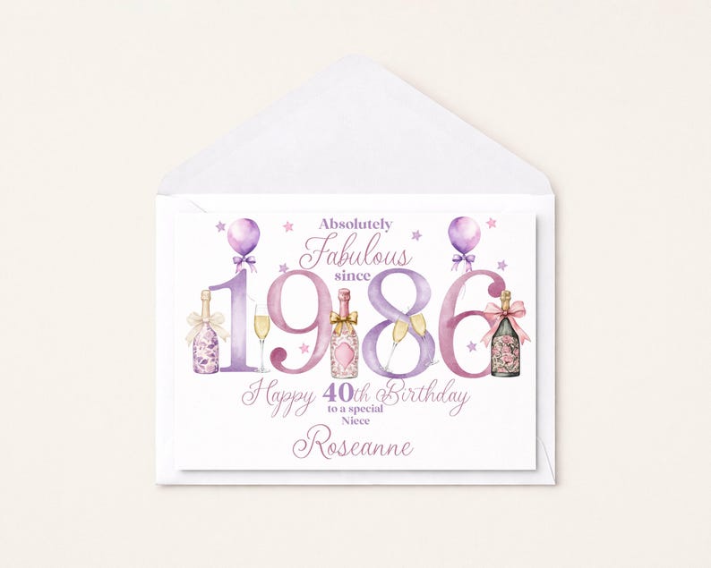 1986 40th Birthday Card for her, Personalised, Daughter Niece Best Friend Sister In Law Wife, 40 Forty, Fabulous image 1