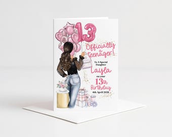 Personalised 13th Birthday Card for her - Size A5 - Officially A Teenager - Teen