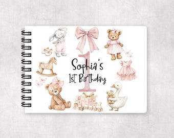 Personalised 1st, 2nd, 3rd Birthday Guest Book, Keepsake Message Album - Girls