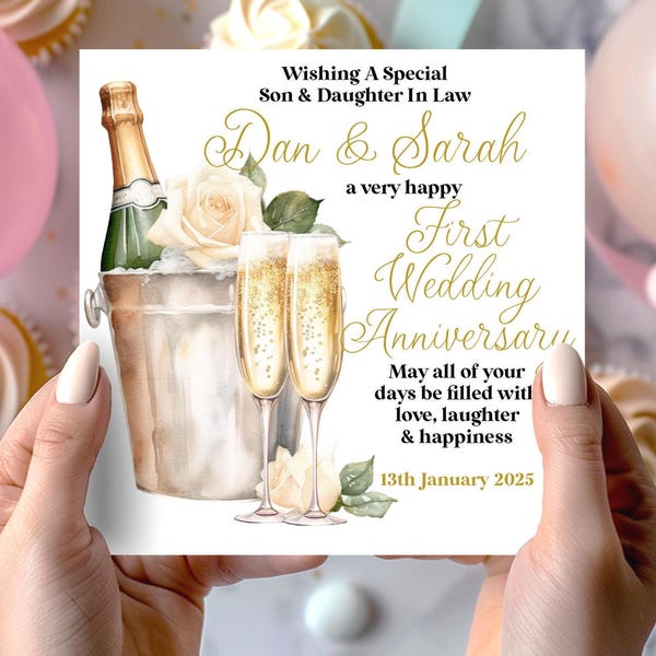 First Wedding Anniversary Card, Personalised, Daughter Son In Law, Brother Sister In Law, Special Friends, 1, 1st, Gift, Keepsake, 1 Year