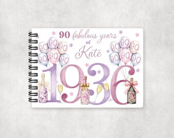 Personalised 90th Birthday Guest Book, Photo Album Memory Book - 1936