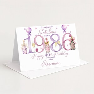 1986 40th Birthday Card for her, Personalised, Daughter Niece Best Friend Sister In Law Wife, 40 Forty, Fabulous image 2