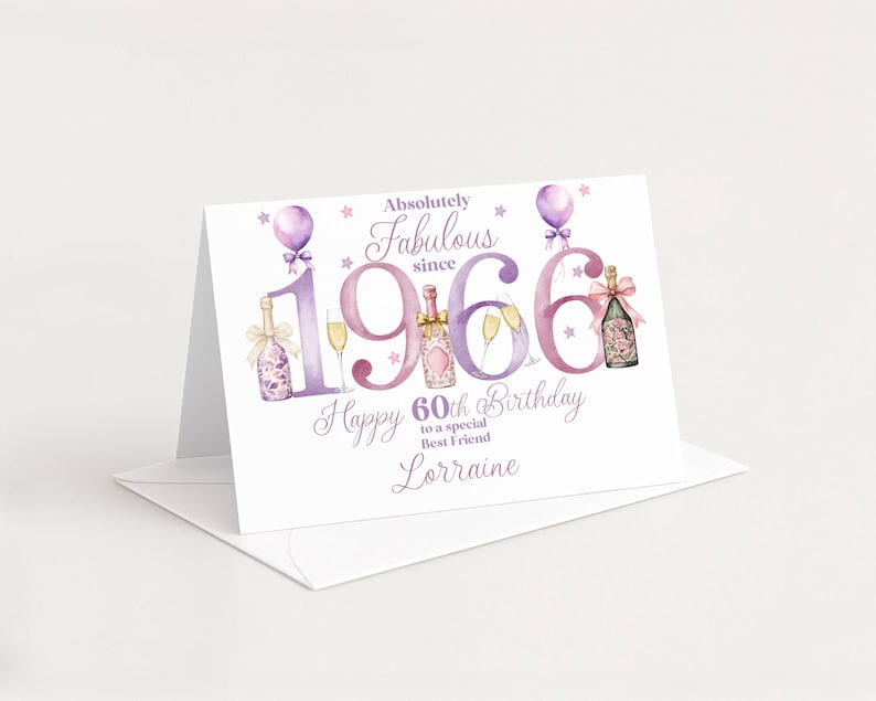1966 60th Birthday Card for her, Personalised, Daughter Niece Best Friend Sister In Law Wife, 60 Sixty, Fabulous imagen 2