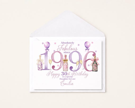 1996 30th Birthday Card for her, Personalised, Daughter Niece Best Friend Sister In Law Wife, 30 Thirty, Fabulous