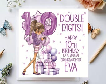 Double Digits Birthday Card, 10th Birthday Card, for daughter, granddaughter, niece, sister, goddaughter, 10 ten 2016, Girl