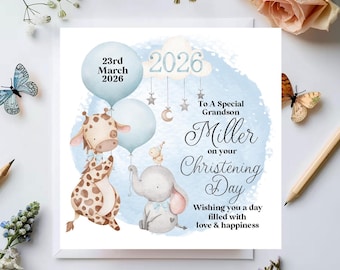 Personalised Christening Card for Boy • Blue, Baptism, Naming Day